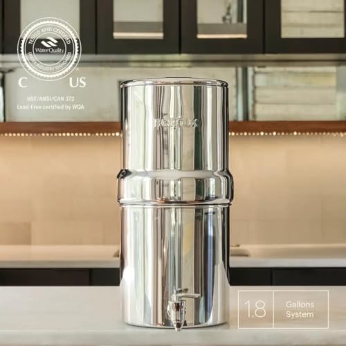 Boroux Compact Gravity-Fed Countertop Stainless Steel Water Filter System | 1.8 Gallons with 2 Authentic Black Foundation Filters - Image 3