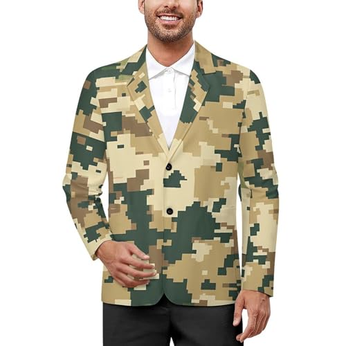 Green Brown Camouflage Funny Suits Blazer for Men Business Jacket 2 Button Sport Coat Wedding Office