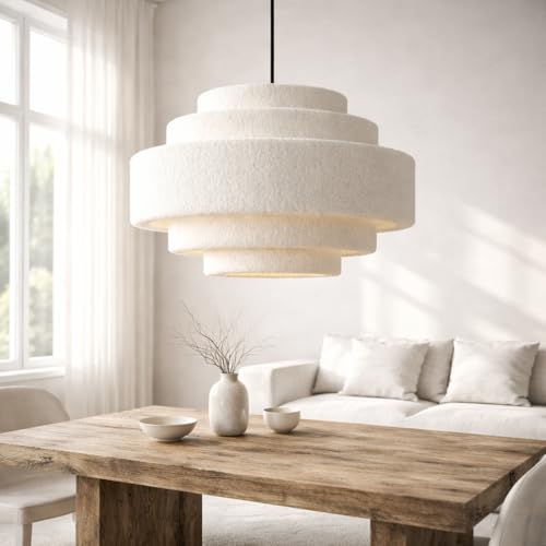 20'' Modern 5-Tier Chandelier, Large Plush Drum Pendant Light for