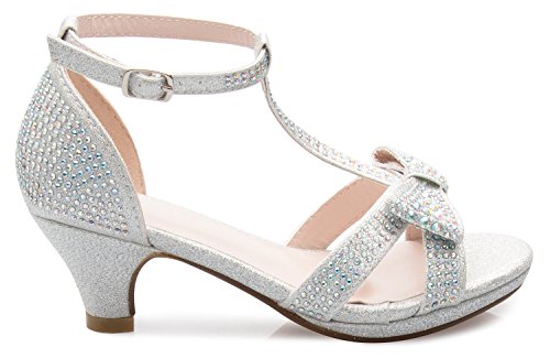 Olivia K Girl's Glitter Leatherette Open Toe Strappy Ankle T Strap Kitten Heel Sandal (Toddler/Little Girl)2