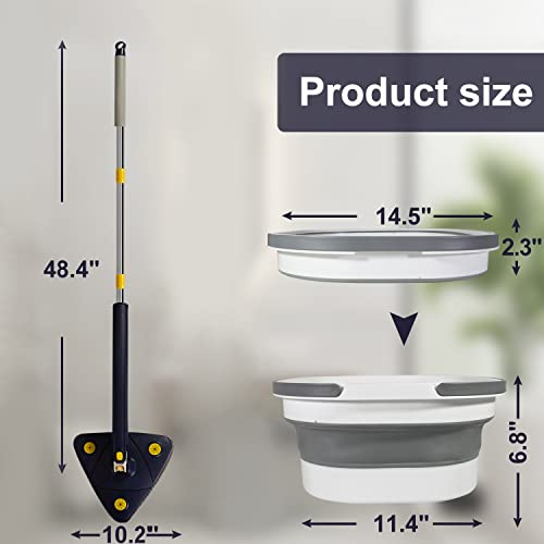 360°Rotatable Flexible Adjustable Cleaning Mopwith Foldable Bucket, Triangle Microfiber Mop With Extendable Long Handle,Twist Quick Triangle Cleaning Mop #TOP1