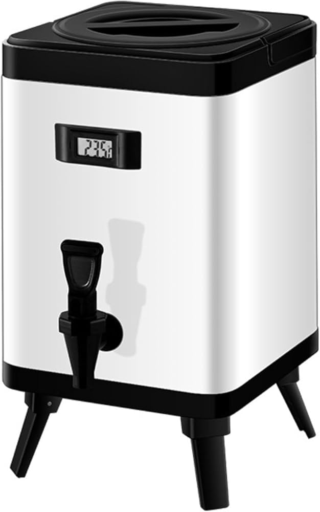 HCZKIUJY Insulated Drink Dispenser - Stainless Steel Beverage Dispenser with Thermometer Tap for Hot and Cold Drinks, Ideal for Tea, Coffee, Milk, Water, and Juice (White 10L)