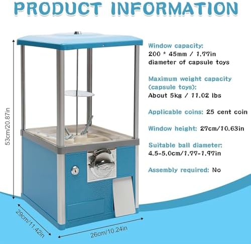 Commercial Coin-Operated Capsule Vending Machine - Gumball Dispenser for 1.77-1.97" Balls, Twister Ball Toy & Candy, Secure Lock with 4 Keys, Green Color