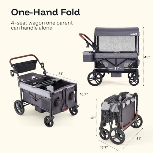 Image of Harppa Remy 4 Seater Wagon Stroller, Foldable with Canopy for 4 Kids