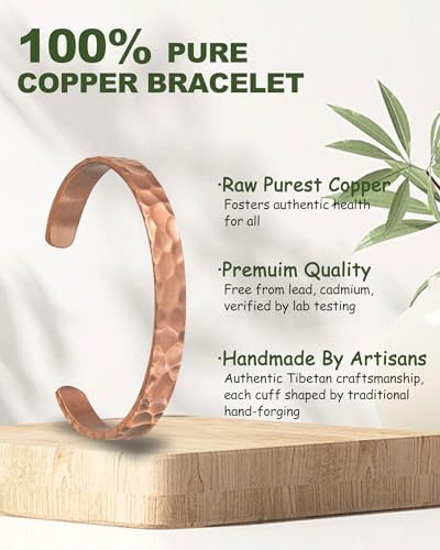 MagEnergy Copper Bracelet for Men Women, 100% Solid Copper Bracelets, Pure, Raw Handmade Hammered Copper Cuff Bangles Bracelet2