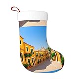 Améliorez les rassemblements de vacances en utilisant ces chaussettes YYHWHJDE Mediterranean Street with Houses Prints pour contenir de petits cadeaux et cadeaux tels que des cartes cadeaux, des bonbons, des barres de chocolat et des petits jouets, ce qui en fait un accessoire polyvalent pour une utilisation en vrac par les femmes et les hommes pour surprendre vos proches et décorer avec un but.