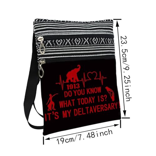 Black Red Sorority Deltaversary Messenger Bag Small Ethnic Pattern Adjustable Strap Crossbody Zipper Pouch Sorority Phone Organizer Wallet Cute Shoulder Handbag for Women Friends2