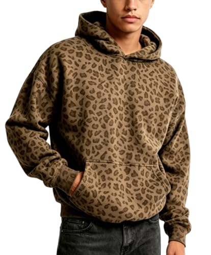 Yulugeman Cheetah Print Hoodie Y2k Leopard Print Hoodie Oversized Cheetah Sweatshirt Pullover Vintage Streetwear Hoodies (US, Alpha, Medium, Regular, Regular, Brown)