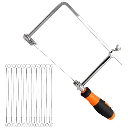 Coping Saw, Hand Saw Wire Jigsaws with 20 Replacement Spiral Wire Blades, Premium Fret Saws for Woodworking, Plastic, Rubber, and Soft Metal Cutting(COLOR:Orange)