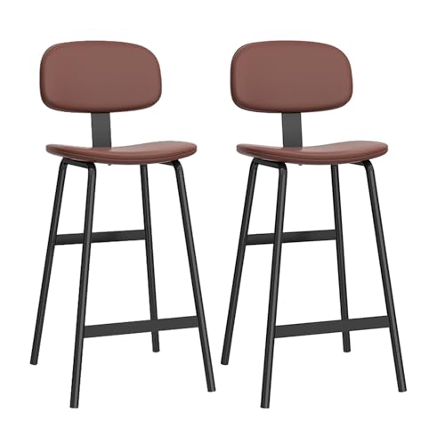 Taburetes de bar de altura de mostrador, tapizados de piel sintética con reposapiés y patas de metal, sillas de desayuno sin brazos para isla de cocina/comedor, juego de 2