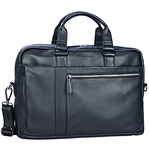 STILORD 'Nico' Vintage schoudertas leder mannen vrouwen 15,6 inch laptop tas grote aktetas werk office uni echt runderhuid, Kleur:zwart - Image 3