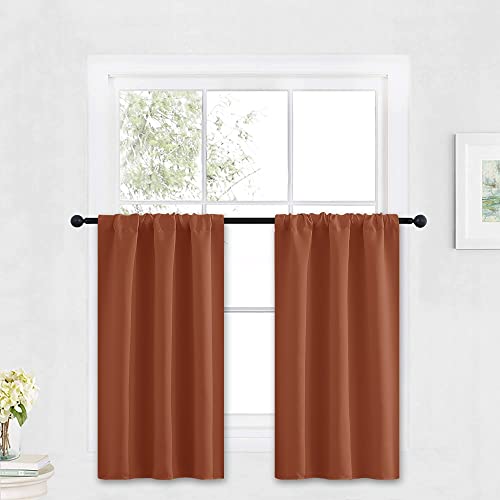 RYB HOME Bathroom Window Curtains - Super Soft Blackout Privacy Curtains for Baby Nursery Bedroom Basement Garege Workshop Kitchen Dining Living Room, W 29 x L 30, Burnt Orange, 2 Pcs