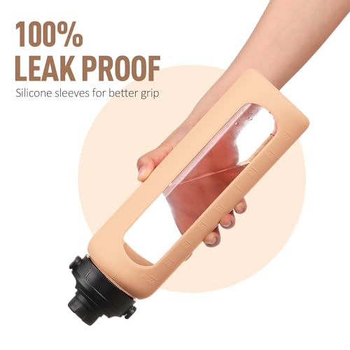 Image of 32oz Glass Water Bottle with Straw and 2 Lids, Amber