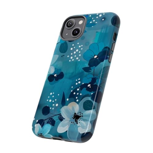 Coque rigide turquoise à motif floral et pois pour iPhone 14 Plus