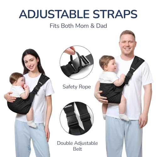 Image of Baby Sling Carrier with Wide Shoulder Padding, 100% Cotton | Adjustable Waist Strap, Ergonomic Hip, Storage Pocket, Hands-Free & Comfortable, for Toddlers 4-36 Months (8-35 lbs)