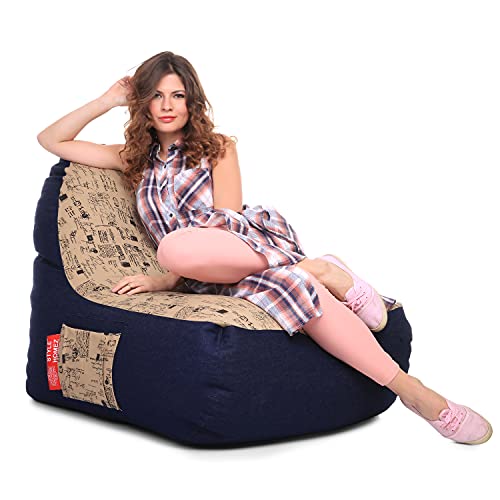 Image of Style Homez Urban Design Denim Canvas Abstract Printed Chair Bean Bag XXL Size Filled with Beans Fillers