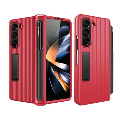 Coque Samsung Galaxy Z Fold 5 rouge rigide antichoc avec charnière et stylo