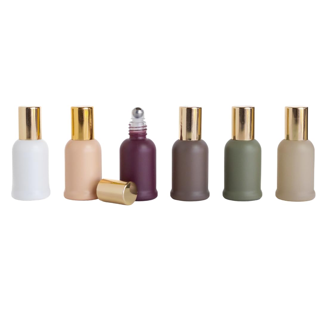 Essential Oil Roller Bottles - 6 Pack (Lux) - Gold Tops with Multi Clay Colored Bottles