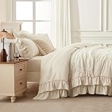 Andency Beige Queen Comforter Set, 3 Pieces Soft Lightweight Fluffy Solid Ruffle Bedding Comforter Sets, All Season Farmhouse Shabby Chic Comforter for Queen Size Bed (Beige, 90x90Inch) - Image 5