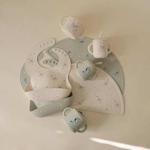 Image of mushie x Bluey Silicone Baby Bib | Adjustable Fit Waterproof Bibs (Bluey Ivory)