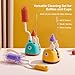 Rabbit Baba Silicone 4-in-1 Baby Bottle Brush Set,Nipple Brush, Bottle Brush, Straw Brush， Safe and Durable, Easy to Clean and Dry，4 Count，Cleaning Set，Uniform Storage Base，Draining Base (yellow Base)