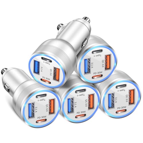 USB C Car Charger 5 Pack, Bangfun 65W 4-Port Dual 12V USB Car Phone Charger