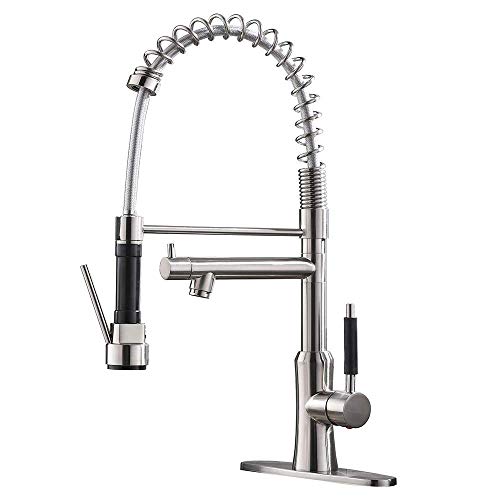 70% Off Everything Friho Commercial Brushed Nickel High Arch Single Lever Two Spouts Pull Down Sprayer Spring Kitchen Faucet, Lead-Free Stainless Steel Brushed Nickel Single Handle Pull Out Kitchen Sink Faucets