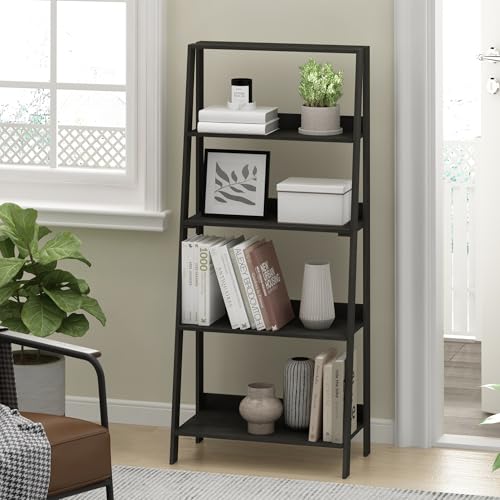 Image of Furinno Ladder Bookcase Display Shelf, 5-Tier, Espresso | 13 x 23.6 x 53.5, Open Frame Design Bookshelf, Display Storage Shelves, for Living Room, Home Office