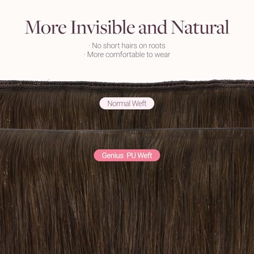 Image of GOO GOO Tape In Weft Hair Extensions, Invisible Genius Weft Home DIY | 14 inch 50g #4A Chocolate Brown, Real Human Hair, Install Quickly, Breathable