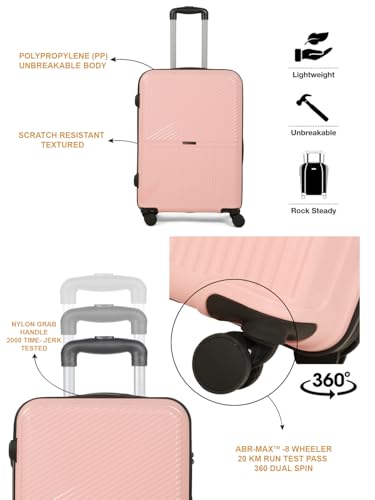 Image of Teakwood Set of 2 8 Wheels Trolley Bag, Hard Cabin with Zipper Closure, Adjustable Push Button & Cross Side Strap, Number Lock System 360 Degree (Set of 2, Rose)