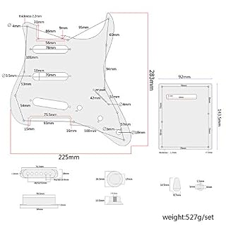 Alnicov 11 trous de micros à simple bobine de guitare précâblés SSS Pickguard ensemble de plaques à gratter avec… – Image 5