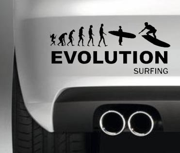 Evolution surfing car bumper sticker funny bumper