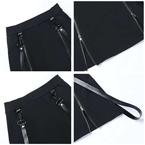 Women High Waist Zipper Strap Skirt Punk Sexy Gothic Cocktail E Girl Lady Split Prom Mini Skirts #TOP5