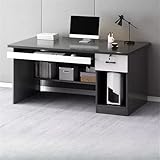 Moderno escritorio rectangular de madera para computadora, elegante mesa de computadora con cajón y armario integrado, perfecto para el hogar, oficina, estudiantes, espacios de alquiler, acabado gris