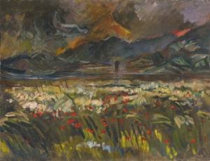 Peinture à l'huile originale Janos Pirk Poppy Field 1980 toile de maître 30x36 pouces