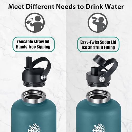 Image of 64oz Insulated Water Bottle, Triple Wall Vacuum Stainless Steel Bottle, 48H Cold & 24H Hot, Leak-Proof BPA-F Jug with Straw & Spout Lids for Sports & Outdoor