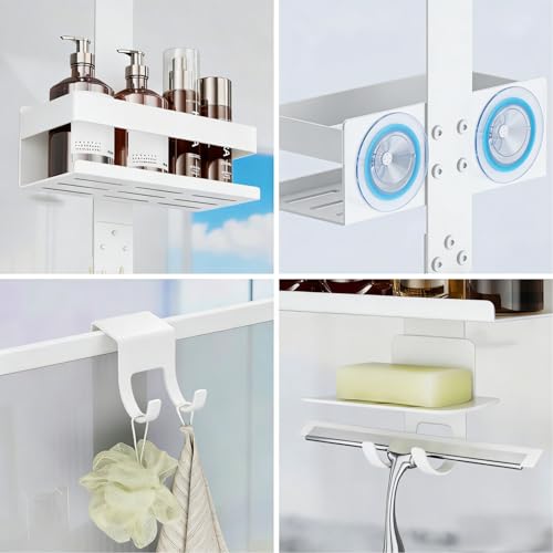 Laimew Duschablage ohne Bohren Badezimmer Organizer, Badregal Duschregal ohne Bohren, Duschablage zum Hängen für Glasduschtüren, Duschregal zum Hängen Shampoo Halterung für Dusche,Badezimmer Regal