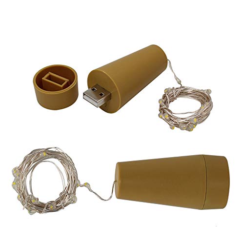 BXROIU 2 Stück Flaschenlichter Lichterketten mit USB Aufladbare Batterie,und 3 Programm 20er Led Lichterkette auf 2 Meter Silber Draht für Flasche Warmweiß (USB Aufladbare)