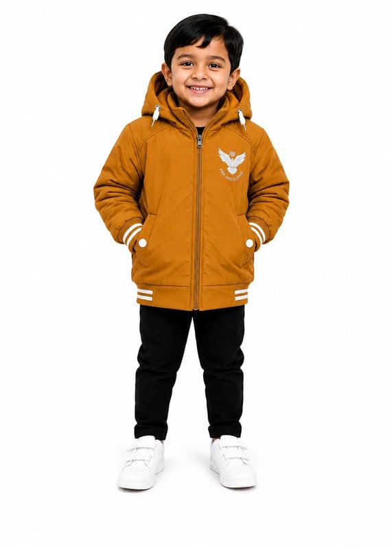 Image of Hooded Bomber Eagle Print Jacket for Kids (Black)