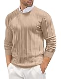 COOFANDY Mens Crewneck Sweater Pullovers Lightweight Knit Sweathirts for Men Casual Dress Sweater Khaki