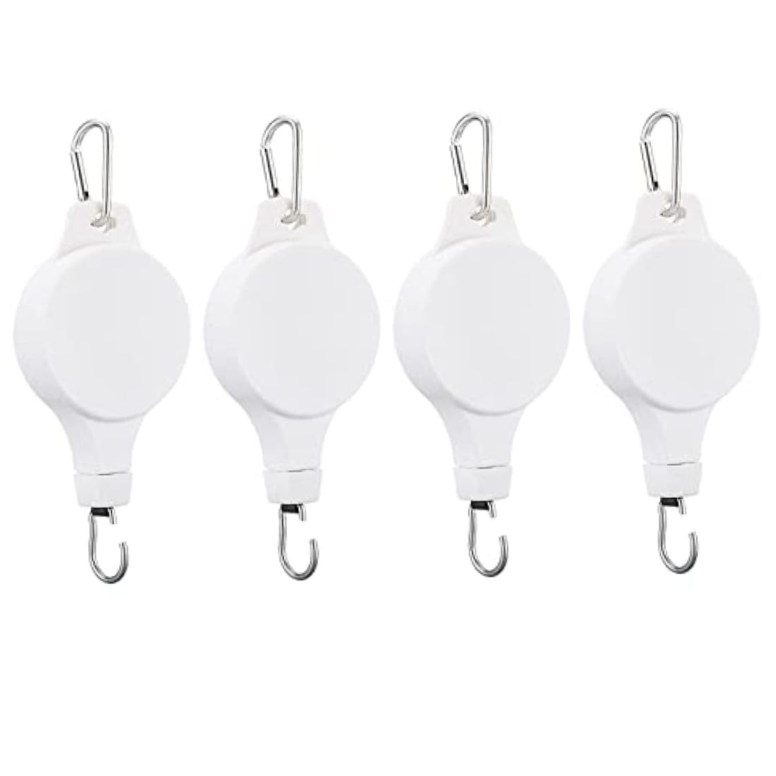 Cieirye 4 Pack Retractable Plant Pulley - Adjustable Flower Basket Pulley Hanger for Hanging Plants & Bird Feeders White