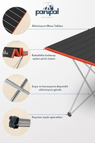 Outdoor Katlanabilir Alüminyum Kamp ve Piknik Masası, 56x41x45 cm, 1370 gr, 18 kg Taşıma Kapasitesi, Omuz Askılı Çanta ile (Siyah-Kırmızı) - Görsel 3