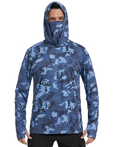 Image of FISHEAL Men's Performance Fishing Hoodie Shirt - UPF 50+ Sun Protection Long Sleeve Thumbholes Shirts with Neck Gaiter