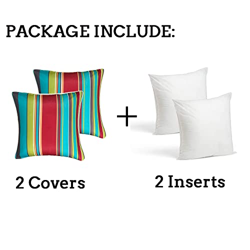 Enipate Inserts Included Outdoor Throw Pillows, Pack Of 2 Striped Water Resistance Stuffed Pillows For Patio Furniture Decor 18X18 In #TOP1