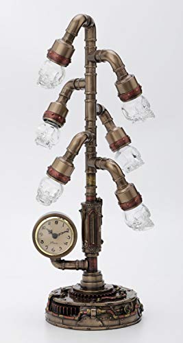 Veronese Design 17 Inch Steampunk Six Branch Clock Stand Lamp Light Crystal Skull Bulb LED Lighting Antique Bronze Finish