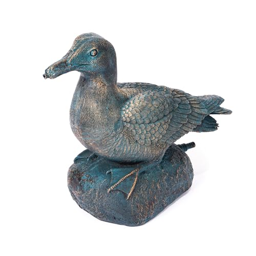 Esotec Wasserspeier-Figuren Ente Samuel, Einzelfigur mit Schlauch, Teichfigur, Brunnenfigur, Wasserspiel für Wannen Miniteich oder Gartenteich, Quellstein, Polyresin 100772