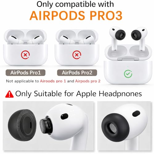 Image of Mizi Memory Foam Replacement Ear Tips for AirPods Pro 3 (2025), Better Noise Cancellation, Secure & Comfortable Fit, 3 Pairs S /M /L, Black