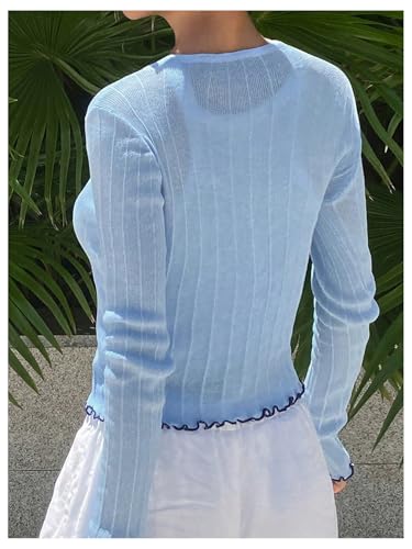 SweatyRocks Women's Tie Front Crop Cardigan Long Sleeve Button Up Lightweight Cardigans Outwear2