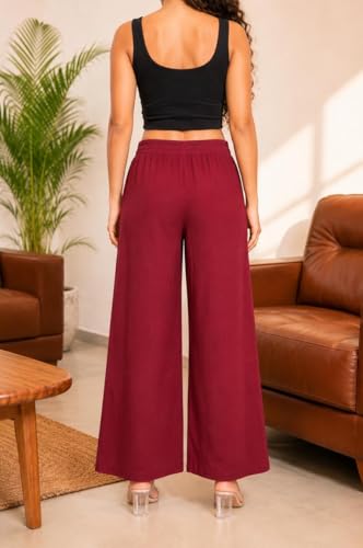 Image of Women Airy Linen Wide Leg Pants | High Waist Casual Summer Trousers | Lightweight Breathable Palazzo Pants BPWLCB01 PRT