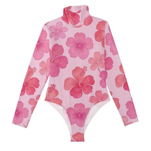 Body de manga larga para mujer con cuello alto falso y camisetas moldeadoras de flores suaves
